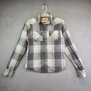Hollister Pearl Snap Shirt Mens L Gray Plaid Preppy Western Rodeo‎ Y2K Cowboy